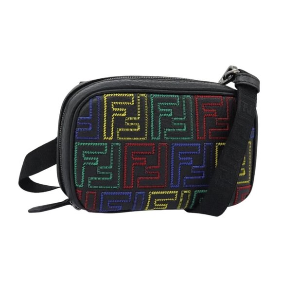 FENDI Zucca Canvas Shoulder Bag Multicolor Black Auth 112594A - Picture 1 of 16